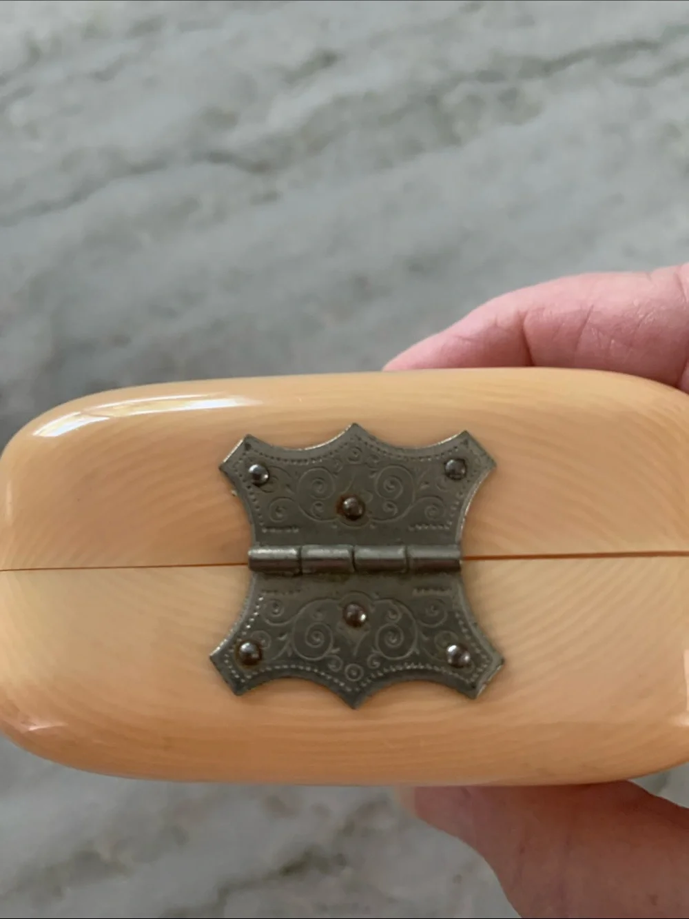 Vintage celluloid, hinged soap box.